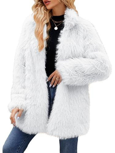 Simplee Women's Faux Fur Coat Furry Winter Jacket Long Sleeve Warm Open Front Fluffy Jackets | Amazon (US)