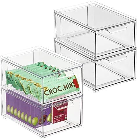 mDesign Stackable Storage Containers Box with Pull-Out Drawer - Stacking Plastic Drawers Bins for Ki | Amazon (US)