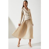 Womens Tailored Pleat Skirt Midi Dress - Beige - 10 | boohoo (US & Canada)
