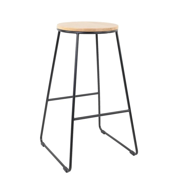 Mainstays 28"H Backless Stool Black Metal Base with Natural Wood Seat | Walmart (US)