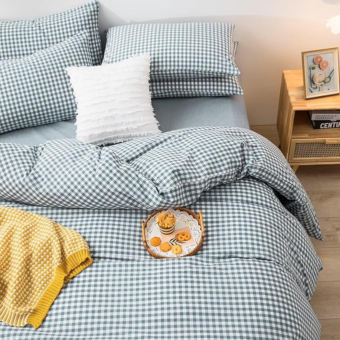 mixinni Blue Gingham Comforter Set King, Plaid Comforter Set 3 Pieces 1 Blue Grid Comfoter with 2... | Amazon (US)