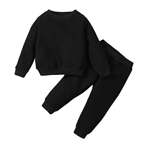 SOBOWO Black Toddler Suit Toddler Baby Boys Girls Winter Clothes Solid Color Long Sleeve Pullover Sweatshirt Pants 2Pcs Kids Fall Outfits Set (Black, 12-18 Months) | Amazon (US)