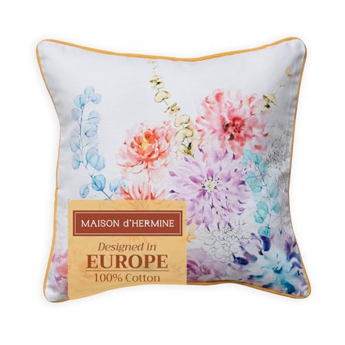 Maison d' Hermine Decorative Pillow Covers 18 x 18 inch Square 100% Cotton Throw Pillow Covers with Invisible Zipper for Living Room Couch Chair Sofas Gifts for Mothers Day - Floral - White | Amazon (US)