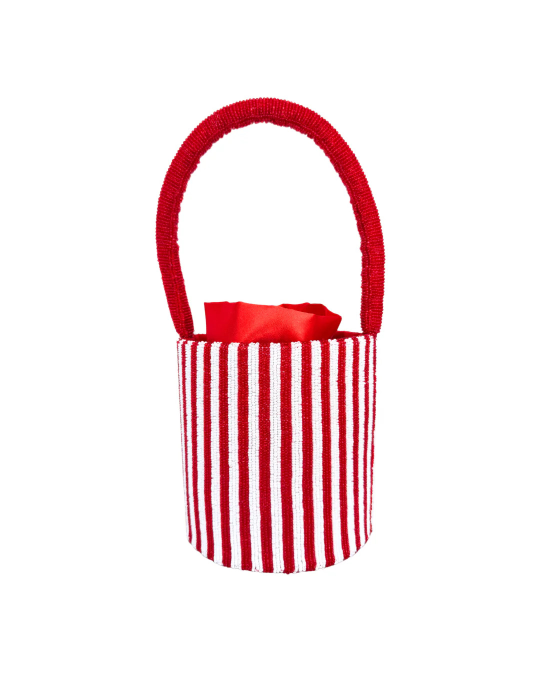 The Saint Barths - Beaded Bucket Bag in Royal Red Stripes | Beth Ladd Collections