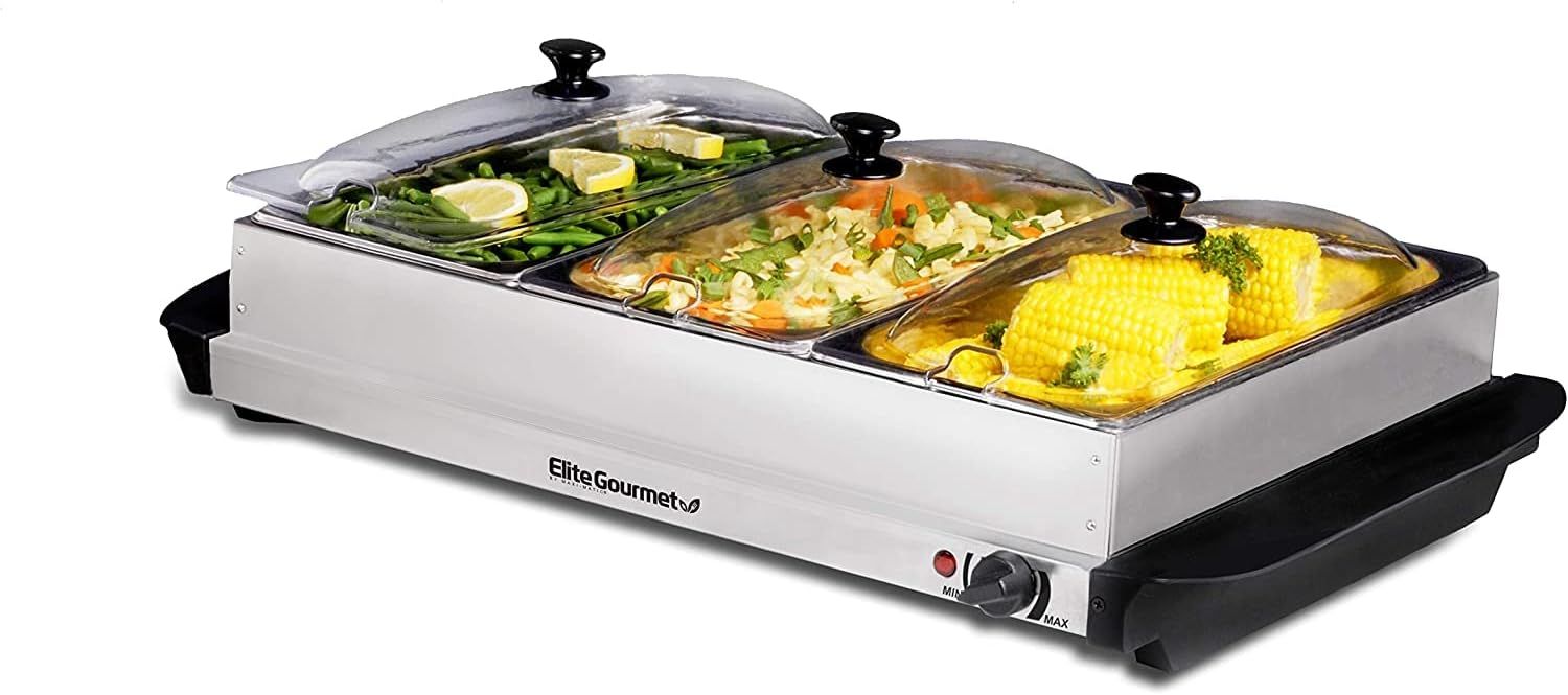 Elite Gourmet EWM-6171 Triple 3 x 2.5 Qt. Trays, Buffet Server, Food Warmer Temperature Control, ... | Amazon (US)