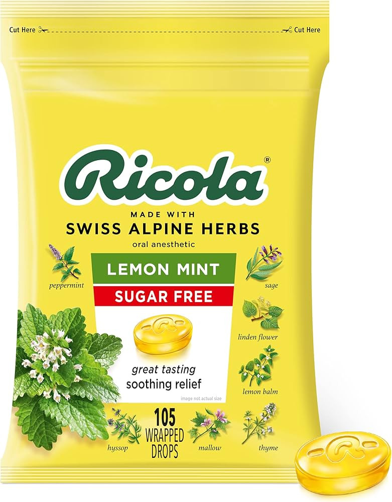 Ricola Sugar Free Lemon Mint Herbal Cough Suppressant Throat Drops, 105ct Bag | Amazon (US)