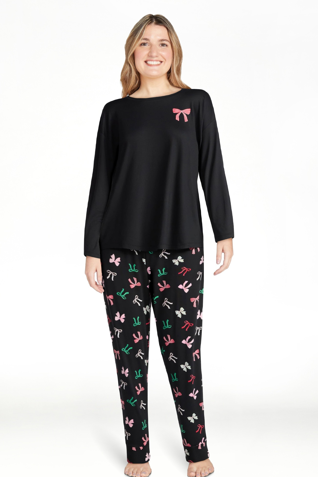 Joyspun Women's Dreamy Soft Collection Long Sleeve Sleep Top and Joggers Pajamas Set, 2-Piece, Si... | Walmart (US)