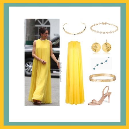 Meghan Markle Carolina Herrera yellow silk overlay gown 
