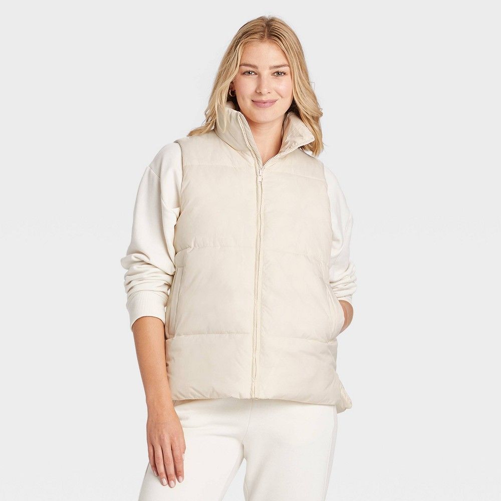 Women's Wet Look Puffer Vest - A New Day Cream XL, Ivory | Target