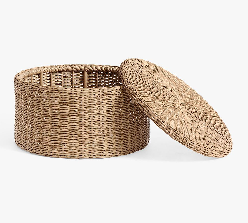 Huntington Wicker Round Outdoor Coffee Table with Storage (34") | Pottery Barn (US)