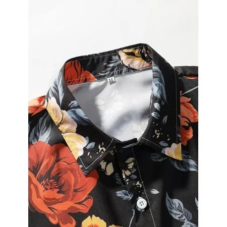 Black Men Random Floral Print Shirt Without Tee Vacation L(40) S2218006D | Walmart (US)