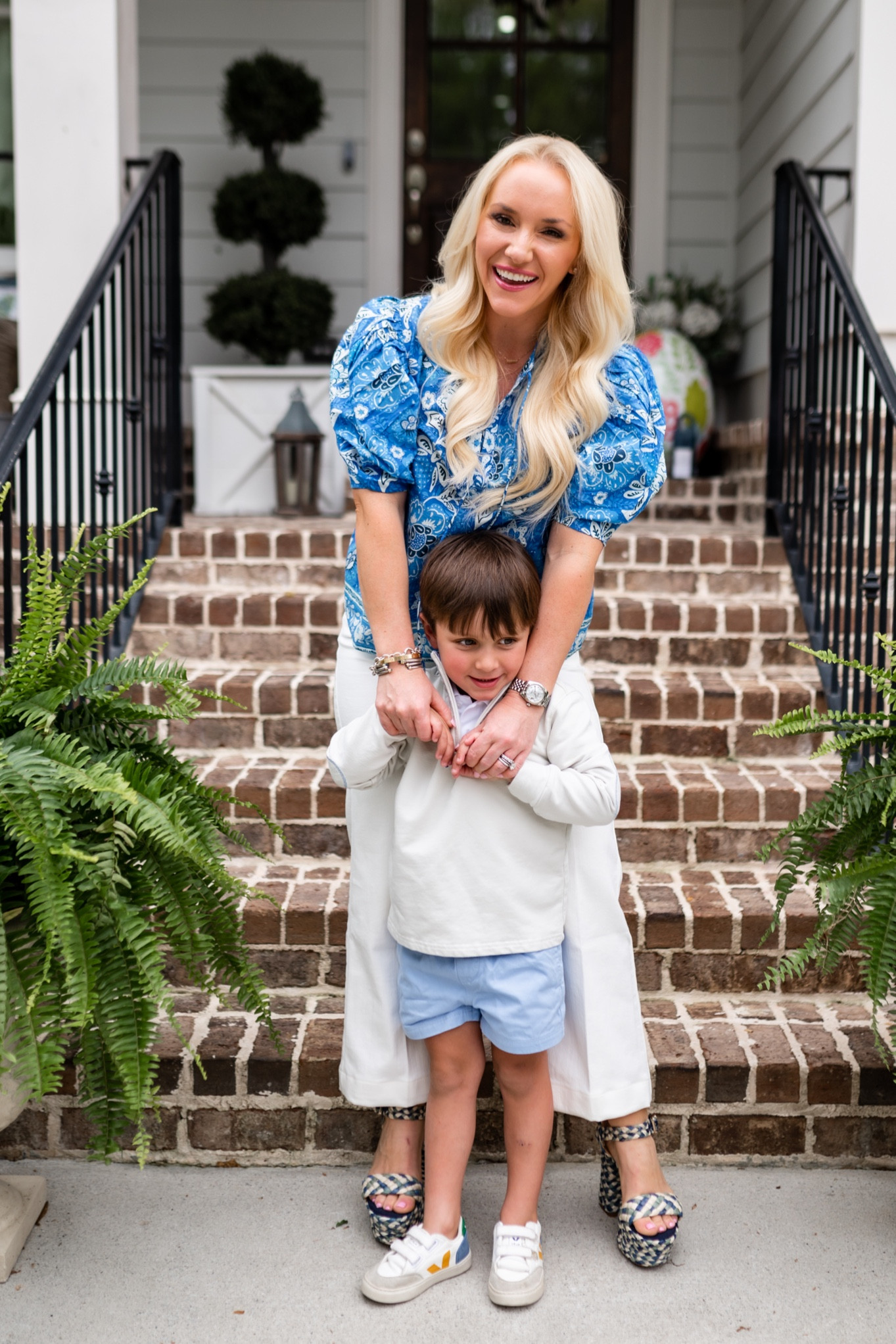Spring look. Farm Rio top. White high waisted jeans. Toddler boys Beaufort Bonnet shorts and pullover. 

#LTKfamily #LTKSeasonal #LTKkids