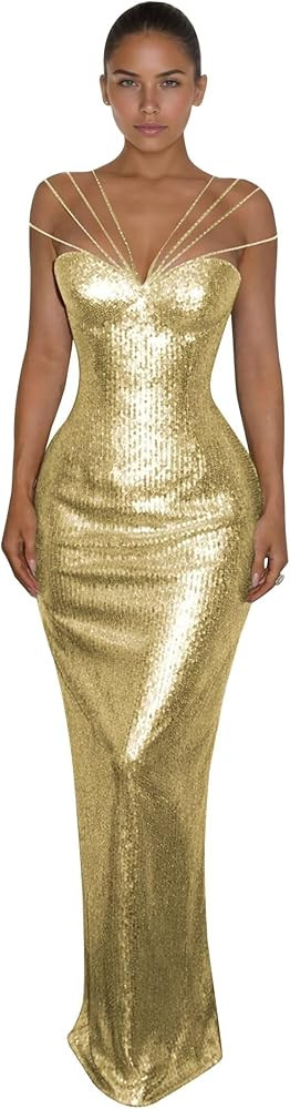 Strapless Sequin Prom Dress Bodycon Tight Prom Dresses Corset Crystal Formal Evening Gala Dress | Amazon (US)