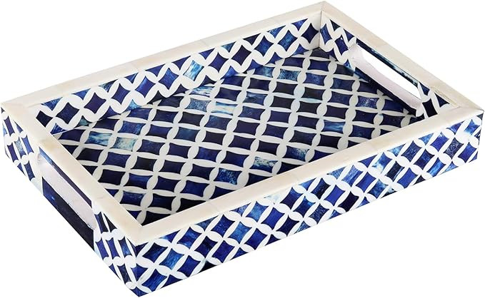 Handicrafts Home 12" x 8" Blue Decorative Tray Breakfast Coffee Table Top Vintage Handmade Servin... | Amazon (US)