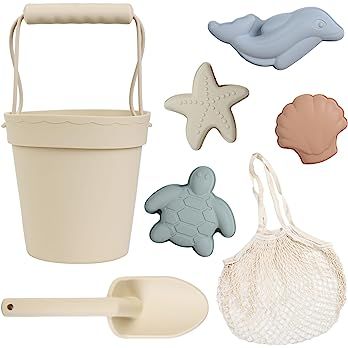 BLUE GINKGO Silicone Beach Toys - Modern Baby Travel Friendly Beach Set | Bucket, Shovel, 4 Sand ... | Amazon (US)