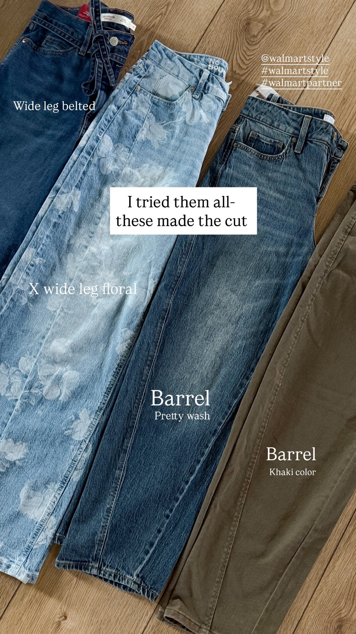 #WalmartPartner thanks for sponsoring this post.
I brought home a lot of jeans and these are the ones that made the cut. The barrel jeans are a definite yes. Both colors. They’re a bit cropped, which I actually love.

The floral wide leg jeans are amazing, and the tie waist wide leg pair is really flattering with such a pretty color. For reference, I bought a size 0 in all of them. They do seem to run a little big on me.

@walmartstyle #walmartstyle

#LTKWorkwear #LTKPetite #LTKSaleAlert