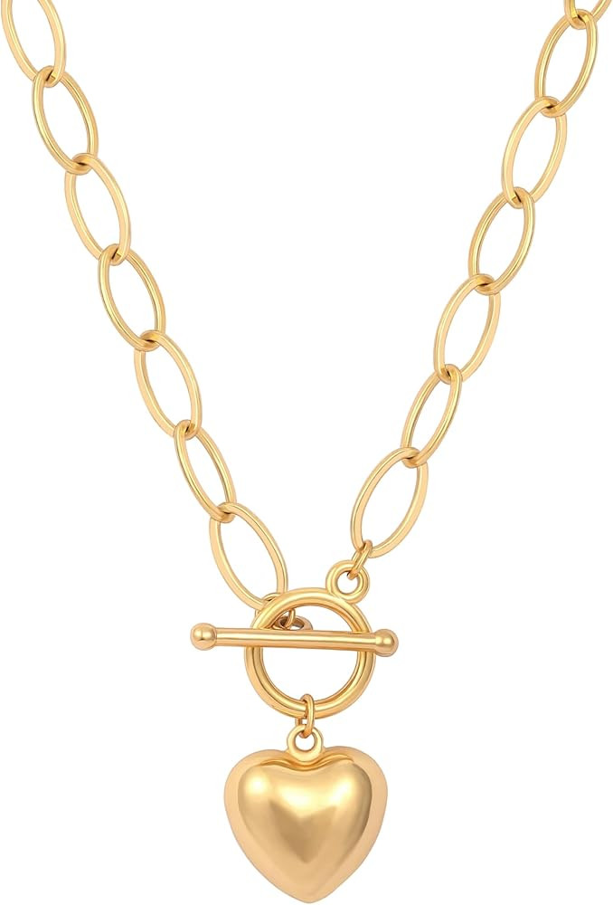 Dainty Cross Medallion/Heart Pendant Chain Necklace 18K Gold Plated Oval Choker Fashion OT Toggle... | Amazon (US)