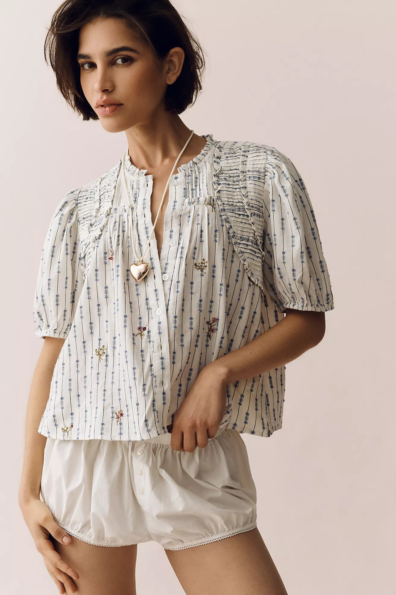 By Anthropologie Short-Sleeve Crop Swing Top | Anthropologie (US)