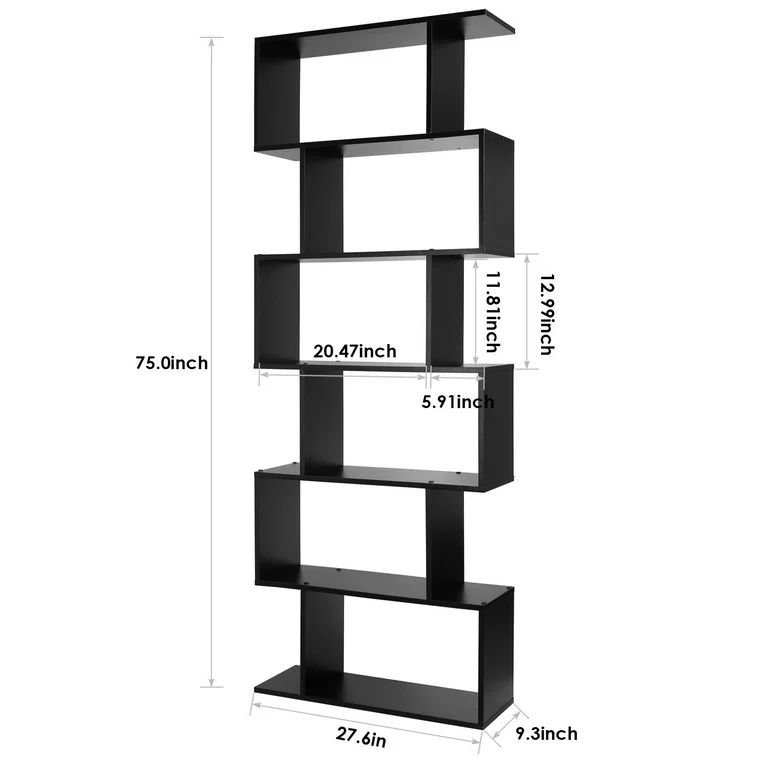 Homfa Geometric Bookcase Wooden Wood S Shape Storage Display Unit Bookcase Bookshelf 6-tier Stora... | Walmart (US)