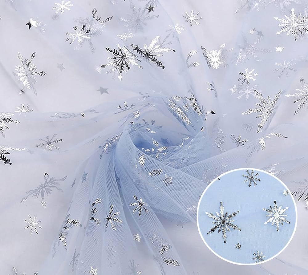 SUJAYU Sheer Fabric, Snowflake Silver Foil Organza Fabric, Snowflake Tablecloth Birthday Party Su... | Amazon (US)