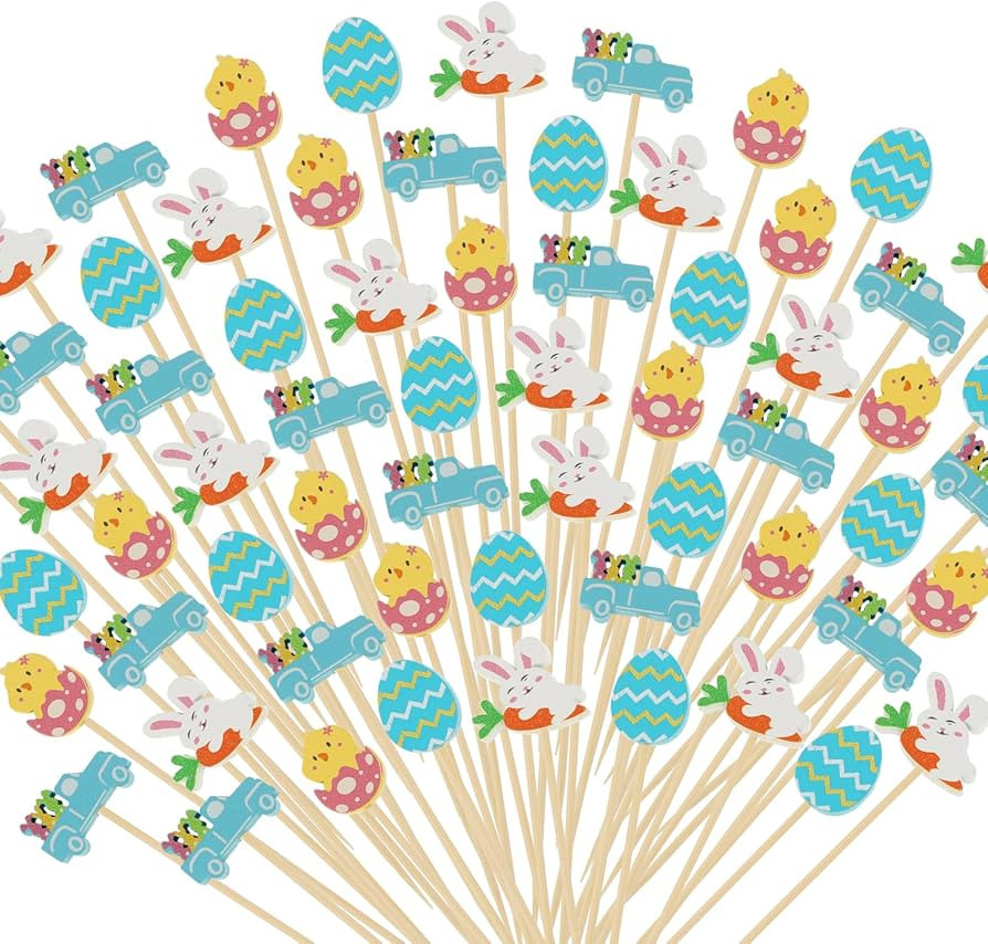 200Pcs Easter Cocktail Picks,Easter Theme Bunny Egg Chick Decorative Toothpicks for Appetizer 4.7... | Amazon (US)