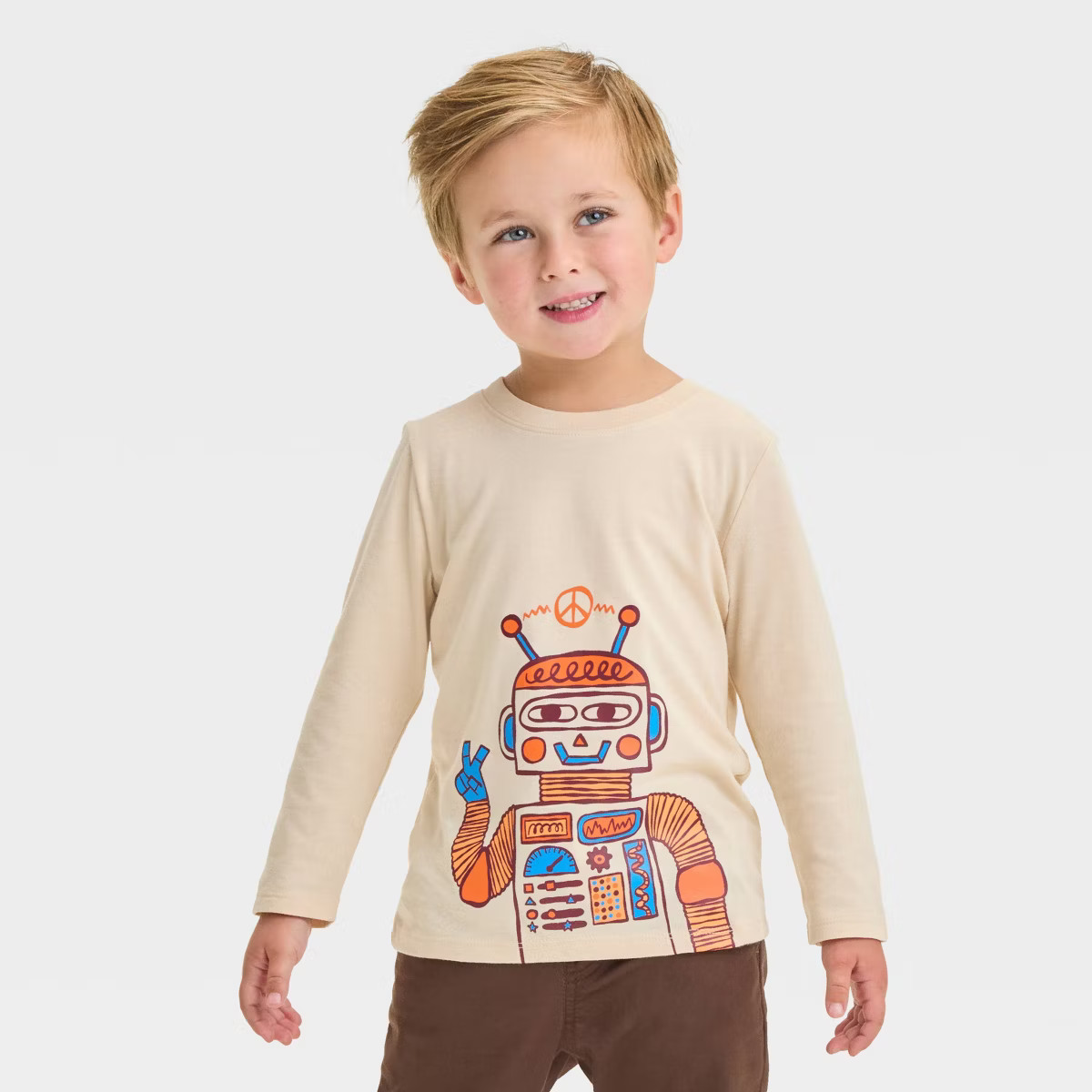 Toddler Boys' Long Sleeve Robot Graphic T-Shirt - Cat & Jack™ Beige 4T | Target