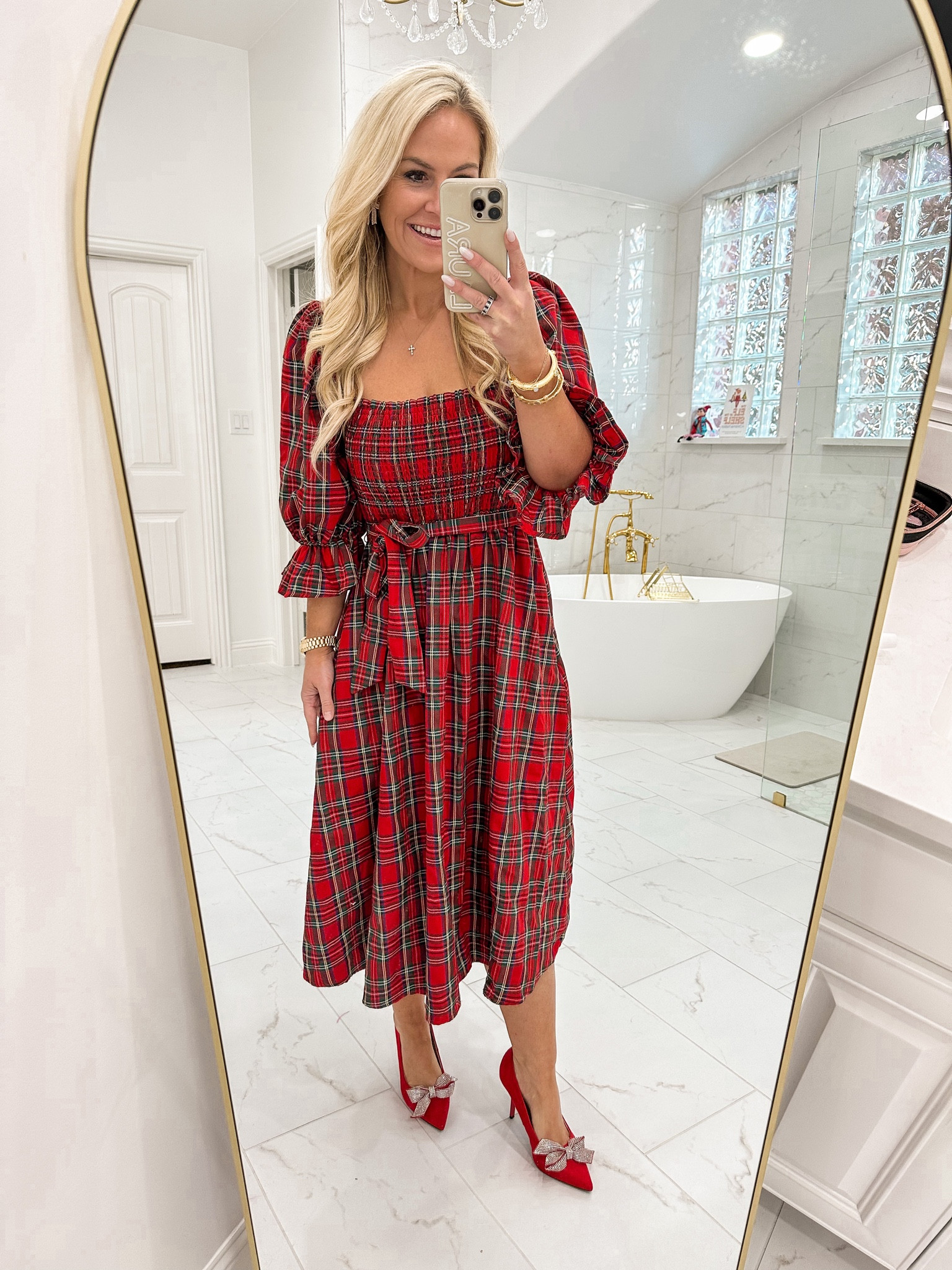 My favorite Holiday plaid dress!! The plaid is perfect for Christmas and this dress is so comfortable and an easy fit! Runs tts  snd has pockets! And these bow shoes you need! So comfortable and run tts! 

#LTKGiftGuide #LTKHoliday #LTKsalealert