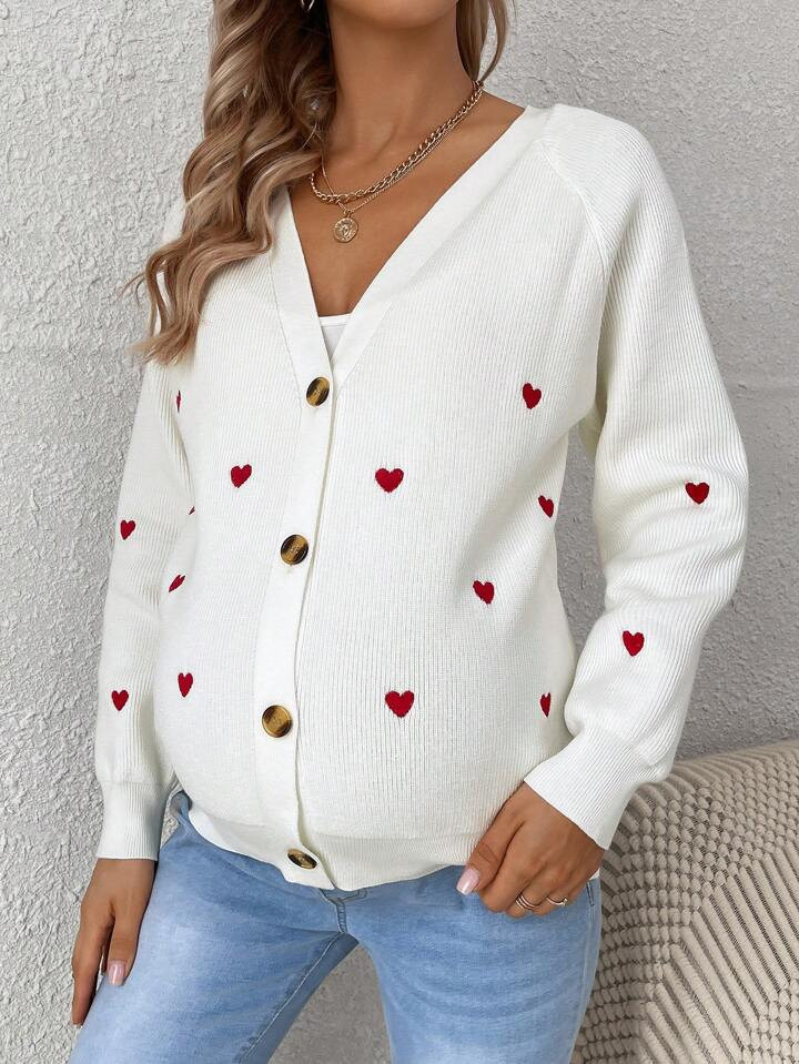 SHEIN Maternity 1pc Heart Pattern Raglan Sleeve Cardigan | SHEIN