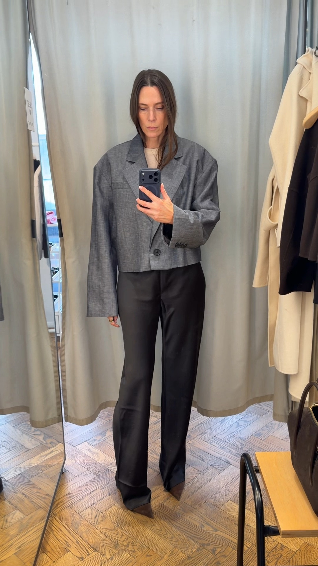 Cropped blazer, pinstriped blazer, cropped brown jacket, brown wool jacket, grey blazer

#LTKSeasonal #LTKWorkwear #LTKootd