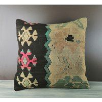 Turkish Kilim Pillow 40×40 cm 16x16 Kilim Pillow Cover, Handwoven Carpet Pillow, Floor Cushion Cover | Etsy (US)