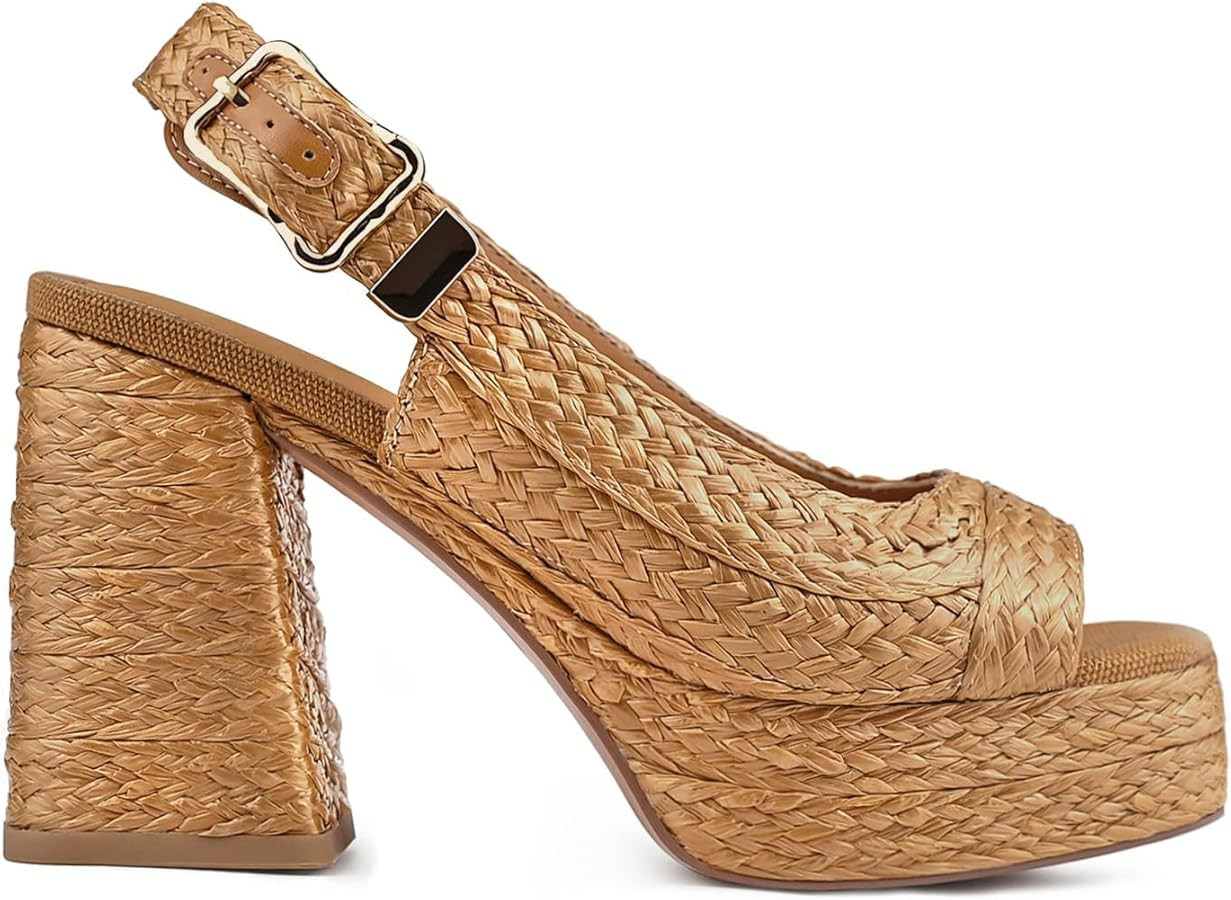 Women's Retro Woven Platform Sandals Chunky Block Heel 70s Inspired Slingback Heels Summer Vacati... | Amazon (US)