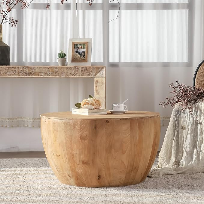 31.50" Coffee Table with Storage, Round Drum Coffee Table for Office, Dining Room and Living Room... | Amazon (US)