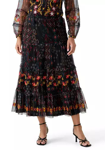 Women's Tiered Embroidered Mesh Midi Skirt | Belk