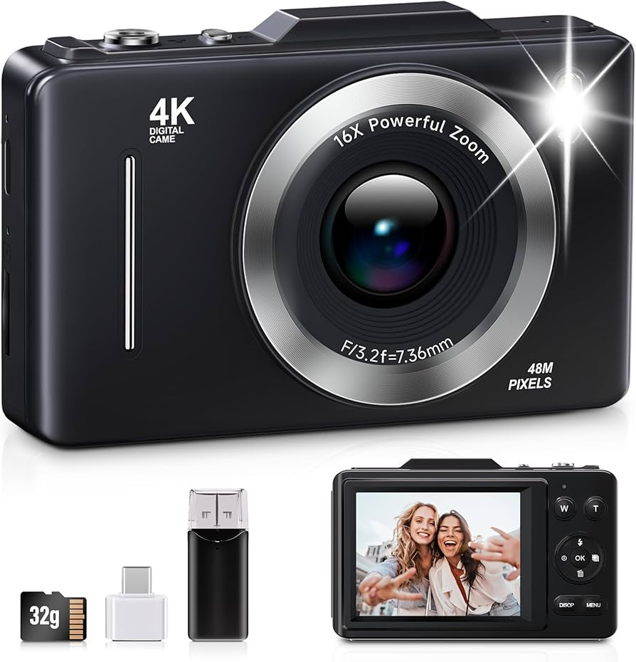 Digital Camera, FHD 1080P Kids Camera Digital with 16x Zoom Anti Shake, 32GB Card, 4K 48MP Portab... | Amazon (US)