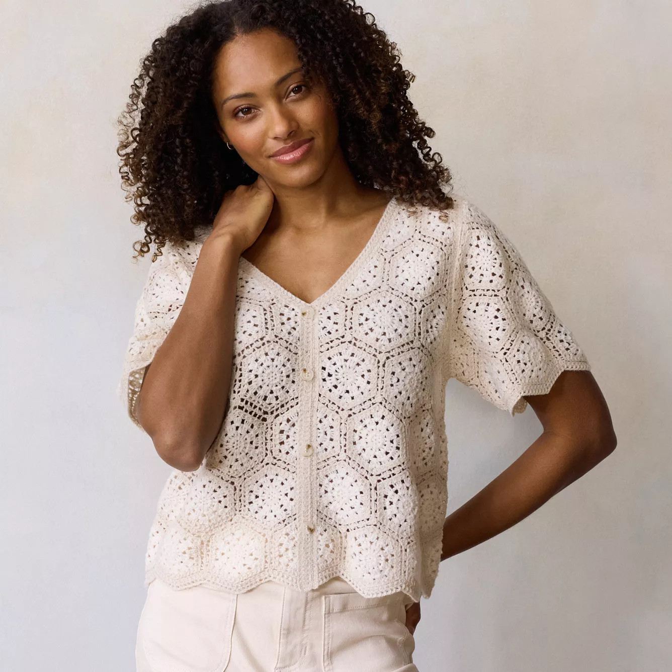 Women's LC Lauren Conrad Short Sleeve Crochet Sweater | Kohl's
