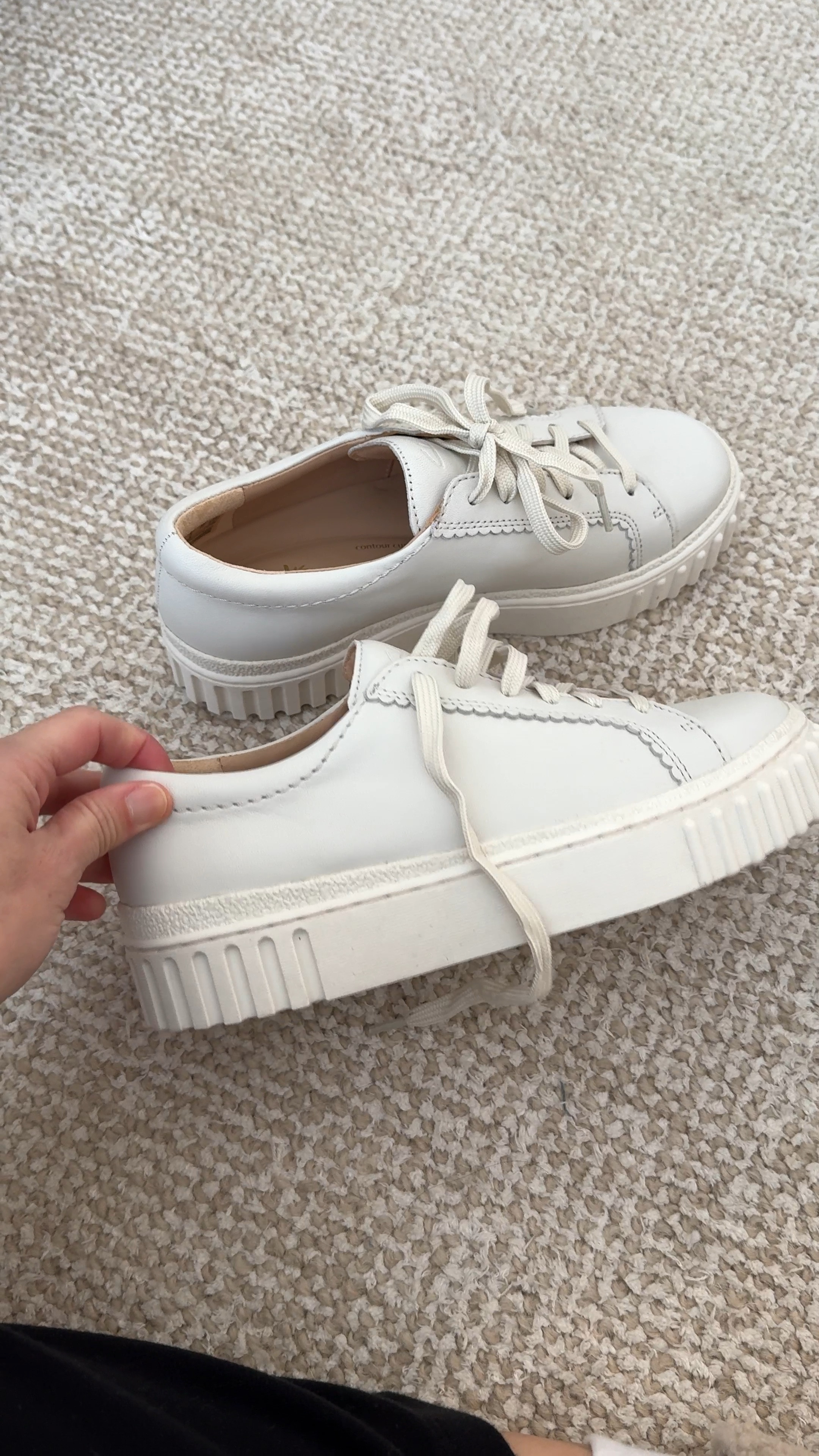 Clark’s Mayhill off white sneakers. Have the 5 and they’re too small, but I think the 5.5 would work, so I’d say tts. Lots of padding and sole support. Platform  

#LTKshoecrush