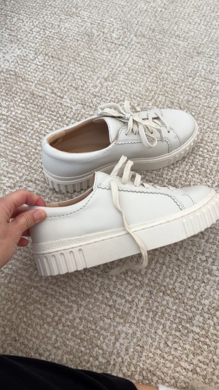 Clark’s Mayhill off white sneakers. Have the 5 and they’re too small, but I think the 5.5 would work, so I’d say tts. Lots of padding and sole support. Platform  

#LTKshoecrush