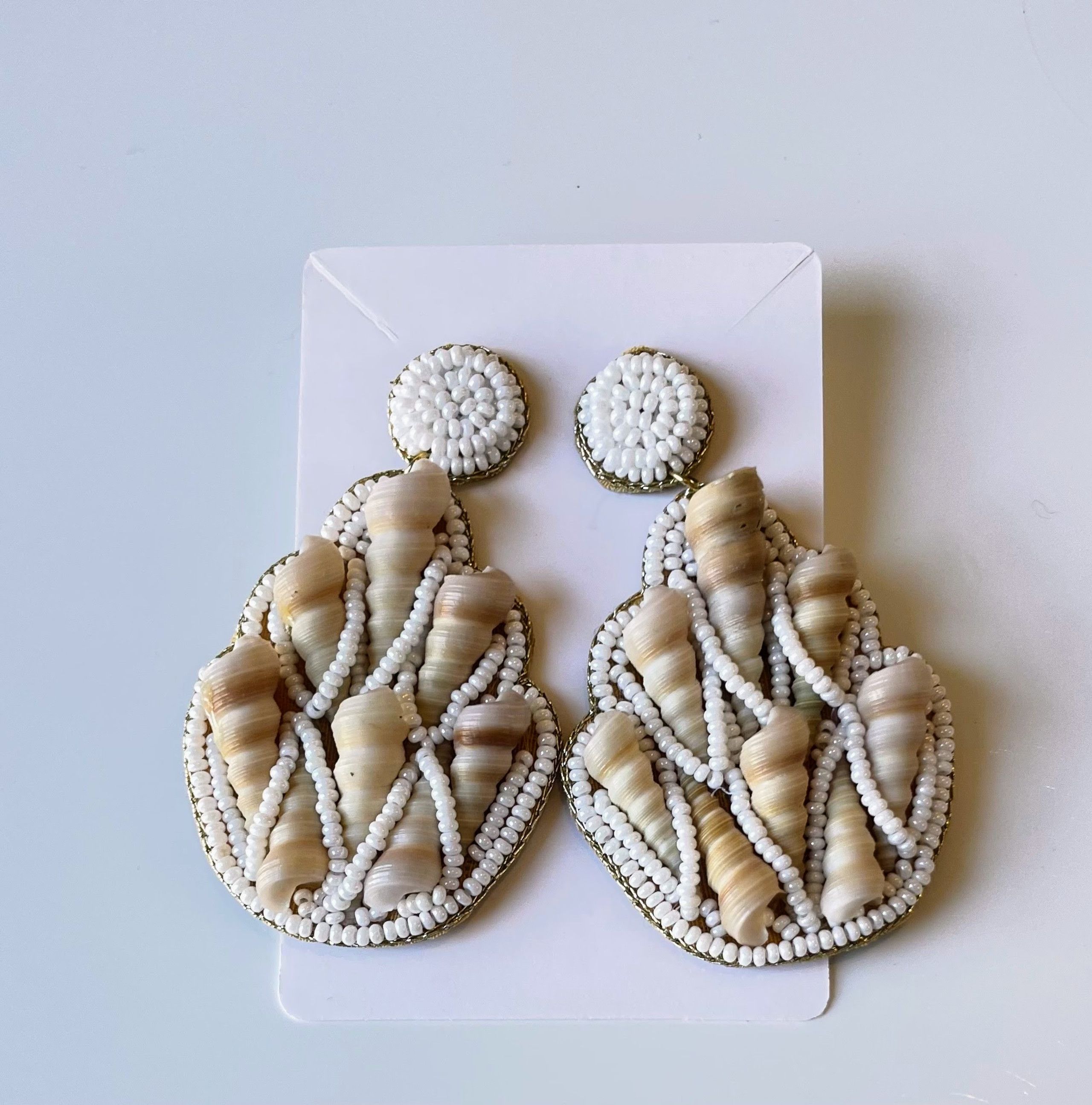 Seashell and White Beaded Statement Earring  - Sample Sale Final Sale | Lisi Lerch Inc