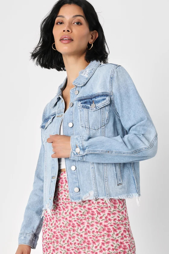 Cooler Than You Light Wash Distressed Denim Jacket | Lulus