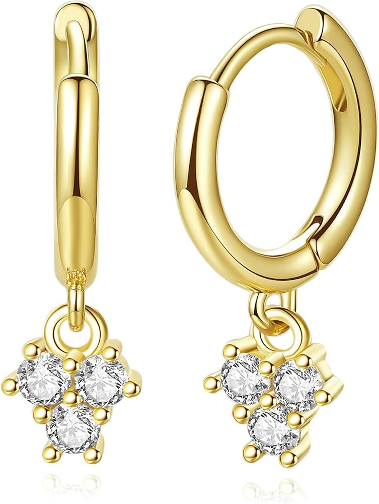 14K Gold Plated Small Huggie Hoop Earrings Cubic Zirconia Dangle Charm Dainty Cuff Earrings, Deli... | Amazon (US)