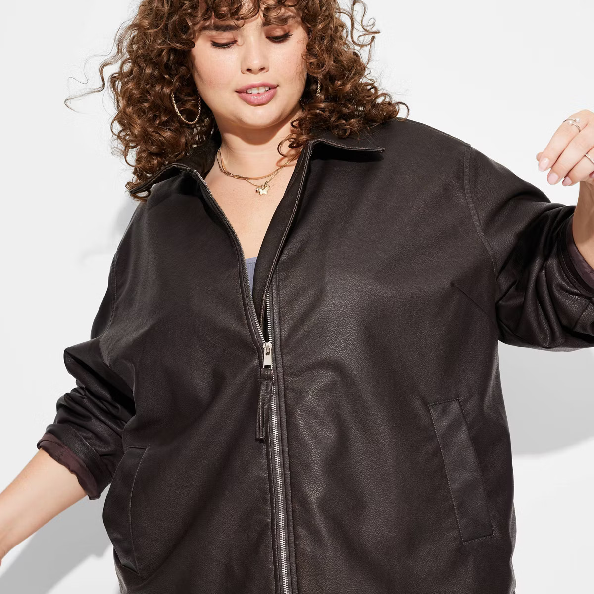 Women's Faux Leather Oversized Bomber Jacket - Wild Fable™ Dark Brown | Target