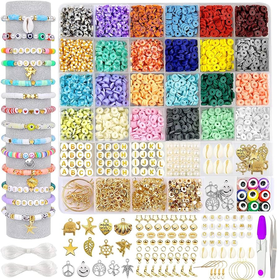 JOICEE 4400pcs Clay Beads for Bracelet Making Kit, Friendship Bracelet Beads Flat Preppy Beads fo... | Amazon (US)