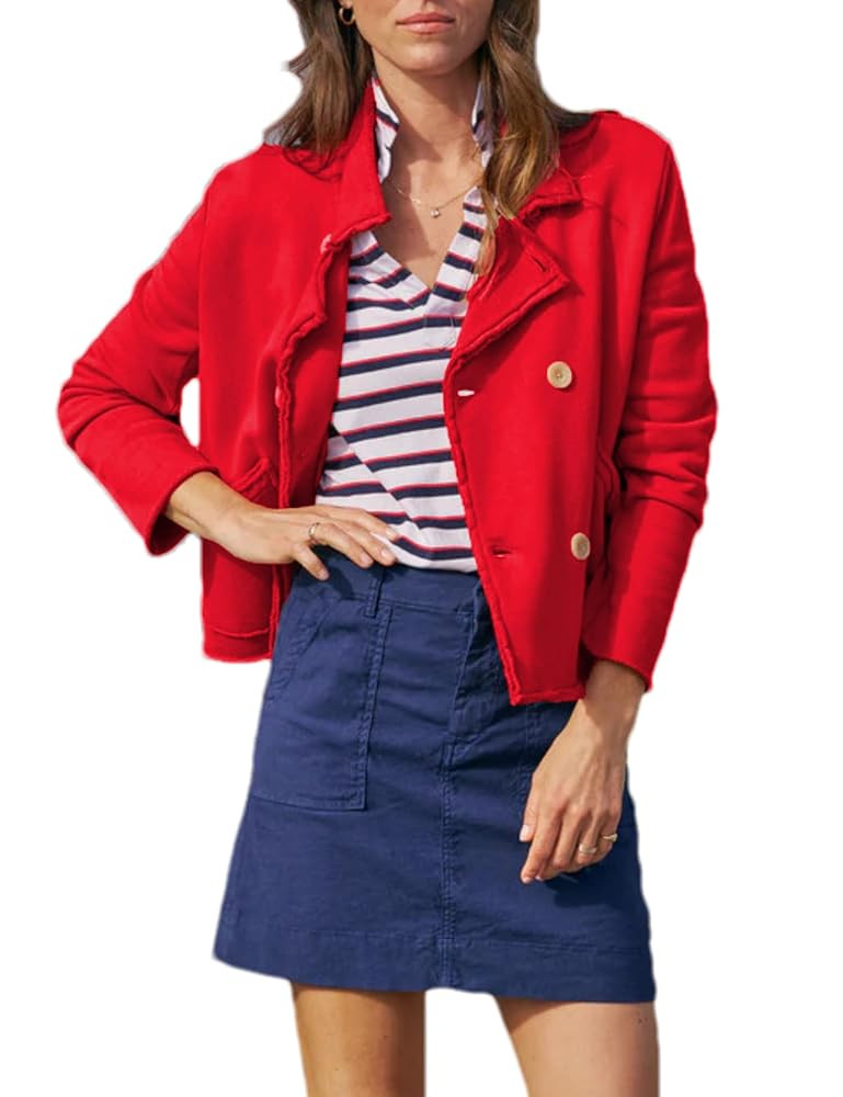 Bozanly Double Breasted Blazers Jacket for Women Casual Notched Loose Crop Outerwear with Pockets | Amazon (US)