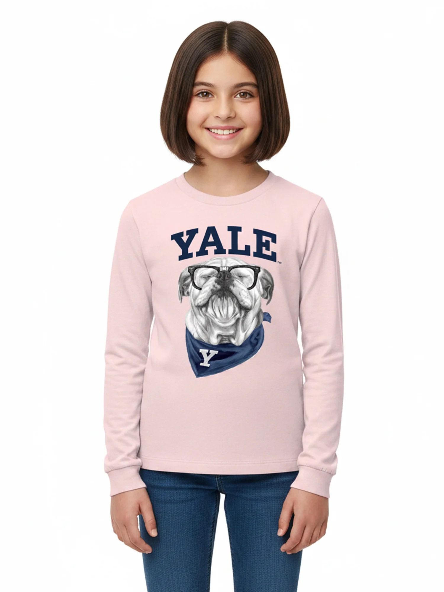 Wonder Nation Girls Graphic Yale Bulldog Tee with Long Sleeves, Sizes 4\u201318 | Walmart (US)