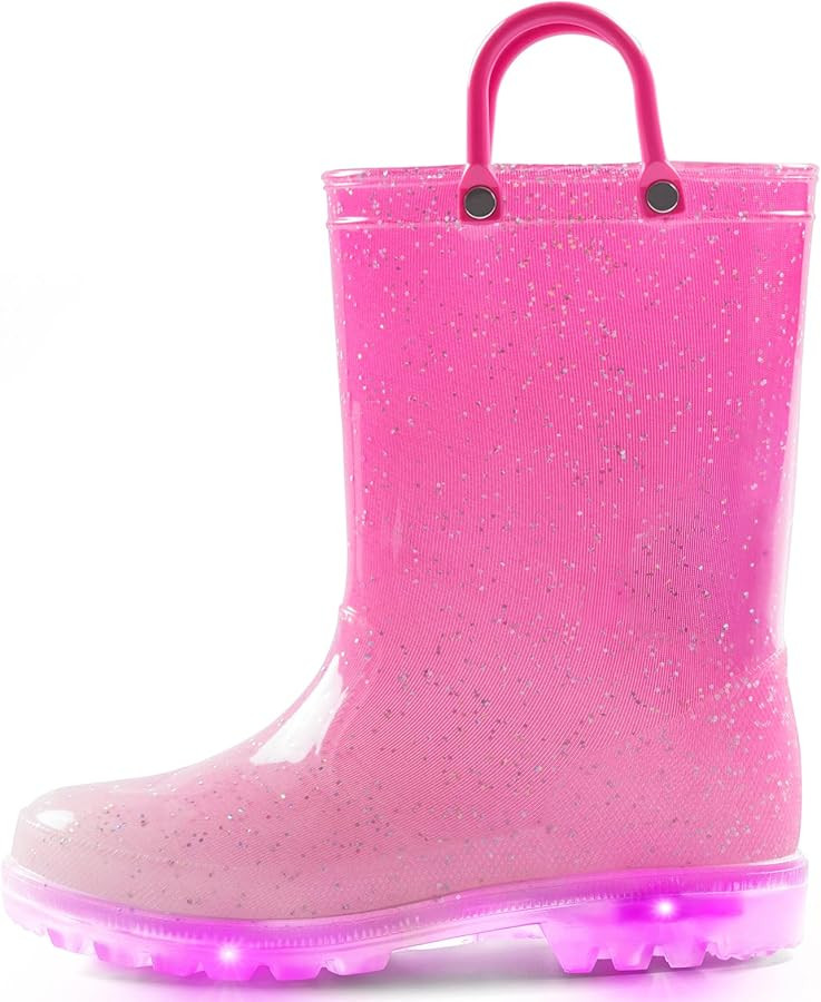 K KomForme Toddler Light Up Rain Boots for Girls Boys Waterproof Rain Boots with Handles Outdoors | Amazon (US)
