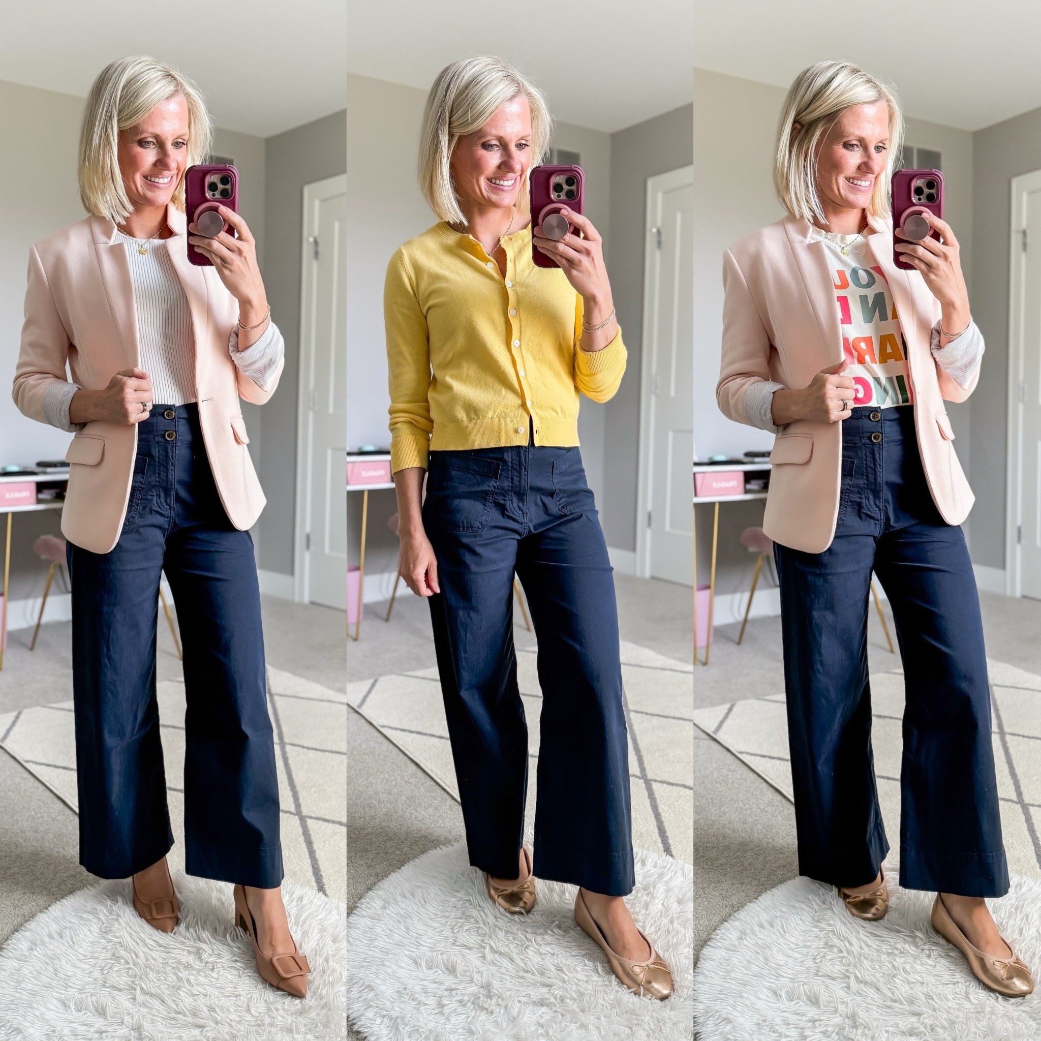 Teacher outfits with navy pants! Pants- 0 || pink blazer- xsmall || yellow cardigan- small || tops- small 

#LTKPetite #LTKWorkwear #LTKStyleTip