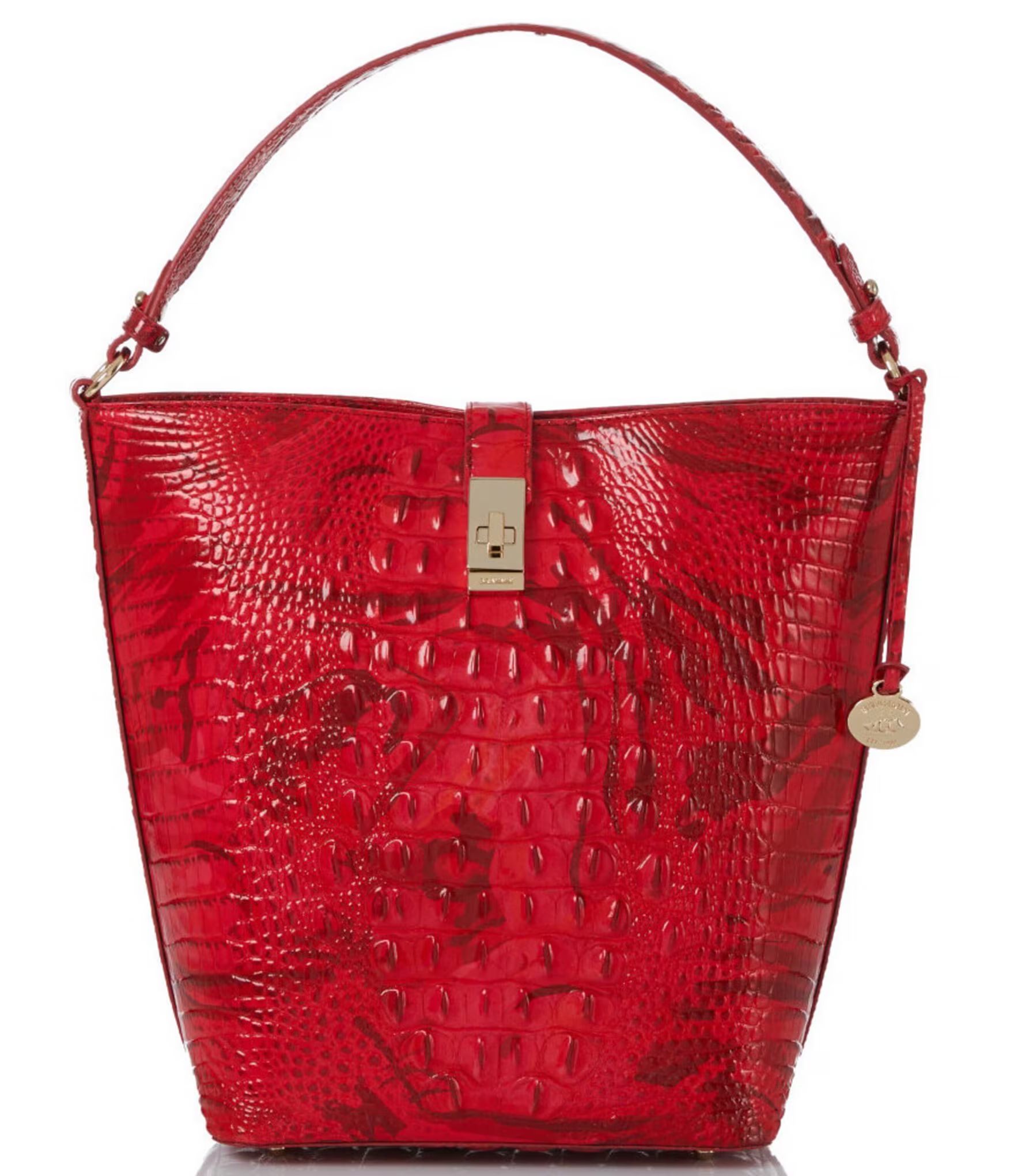 Melbourne Collection Shira Red Flare Crocodile Embossed Bucket Bag | Dillard's
