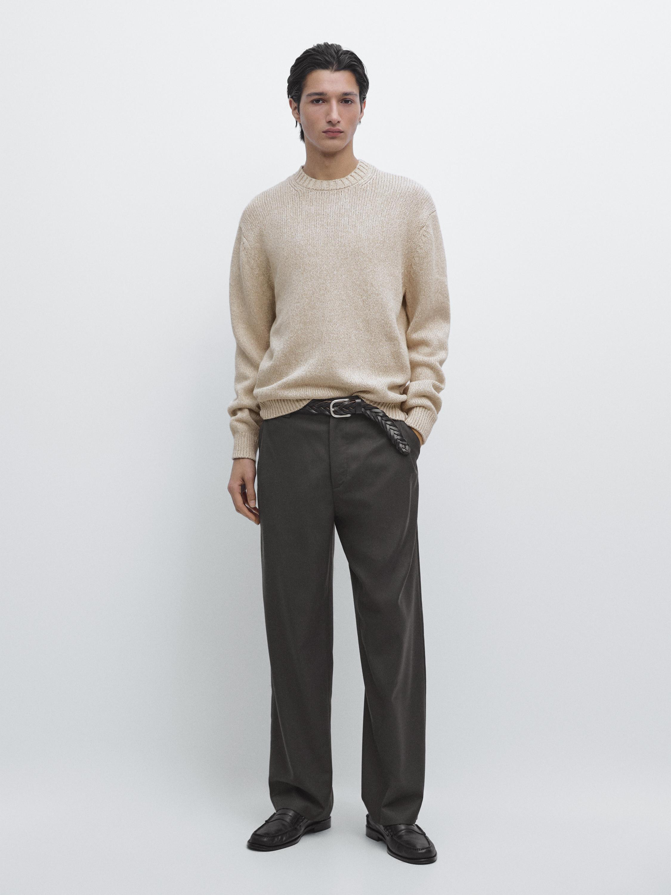 Cotton blend knit crew neck sweater | Massimo Dutti UK