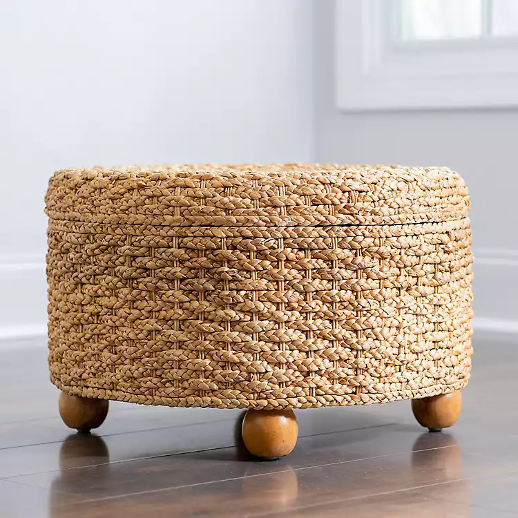 New!Round Natural Hyacinth Storage Ottoman | Kirkland's Home
