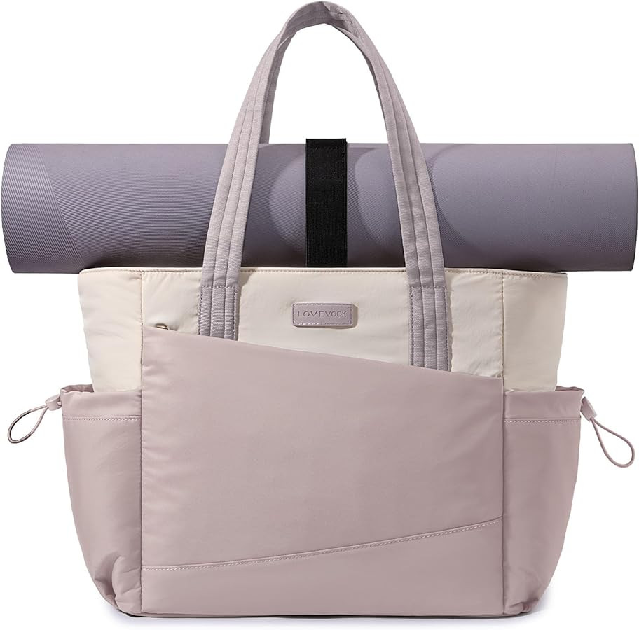 LOVEVOOK Gym Tote Bag for Women, Puffy Yoga Mat Bag with Large Cup Holder & Wet Pocket, Work Nurs... | Amazon (US)